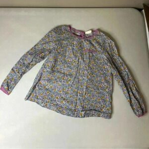 Mini Boden Girl’s Floral Contrast Trim Long Sleeve Pleasant Top Size 7/8